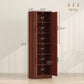 Freestanding dark brown kitchen pantry cabinet showing tall cabinet profile