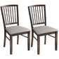 Upholstered dining chairs set of 2, gray padded seats, dark brown frames and slatted backs
