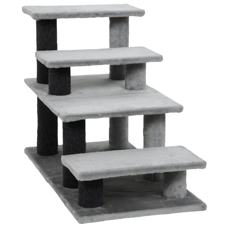 Gray felt pet stairs with four levels and fabric non-slip treads
