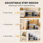 Gray adjustable pet stairs showing 2-step, 3-step, and 4-step setup options