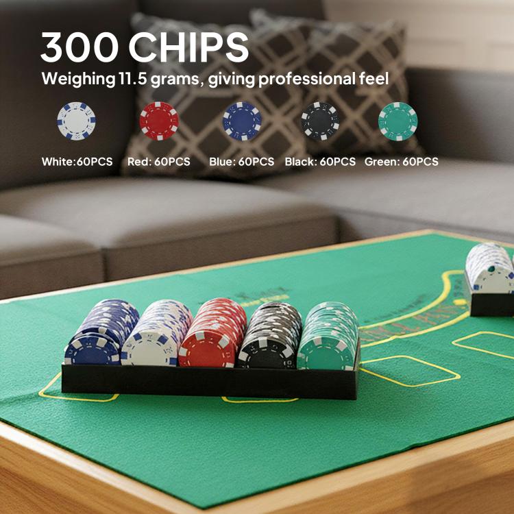 Poker chips in a black tray with stacks of red, blue, green, and black chips