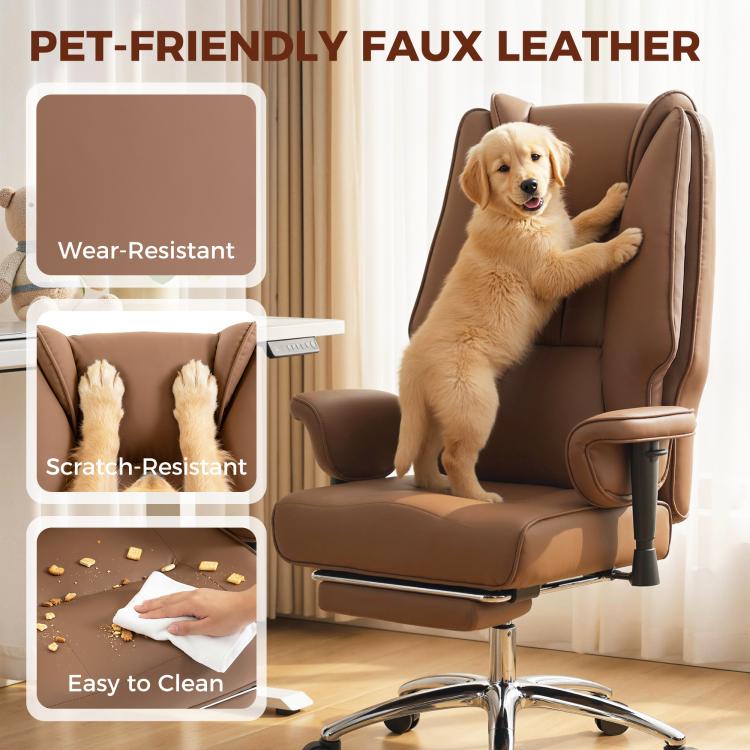 Brown faux leather office chair, pet-friendly wear- and scratch-resistant seat cover