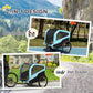 Blue dog pet stroller and bike trailer shown in two views with mesh windows
