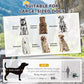 Blue pet trailer for large dogs with mesh windows and sizing note graphic
