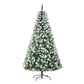 Snow-dusted artificial fir Christmas tree with pine cones, side view