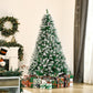 Snow-dusted artificial fir Christmas tree with pine cones and dense frosted branches
