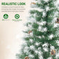 Frosted artificial fir branch tips with snow-dusted needles and pine cone