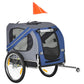 Blue and grey bike pet cargo trailer with mesh windows and large wheels