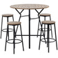 Round bar table with four matching bar stools, dark metal and wood tops