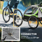 Green double child bike trailer with connector for 24–28 inch bicycle wheels