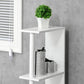 White bathroom storage cabinet with two open shelves for storage items and decor.