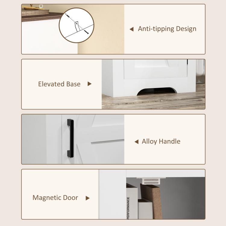 White cabinet design close-up with black handle and bottom elevated base.