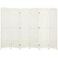 White 6-panel folding privacy divider screen with curved arches and woven panels