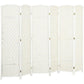 White folding 6-panel room divider screen with woven texture and feet