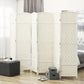 White 6-panel folding privacy screen with curved tops and woven cane texture