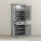 Gray pantry cabinet interior with adjustable shelves and drawer layout dimensions