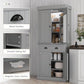 Gray pantry cabinet with metal handles, smooth sliding rail, and magnetic door catches