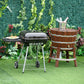 Charcoal barbecue grill on wheeled legs with side shelf and domed lid