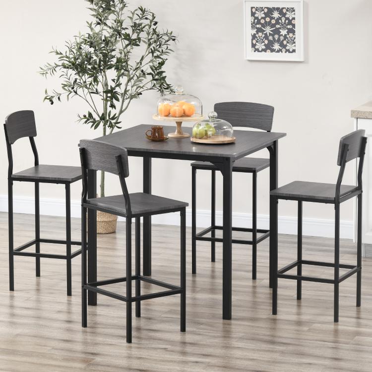 Gray counter-height dining table set with 4 stools featuring footrests