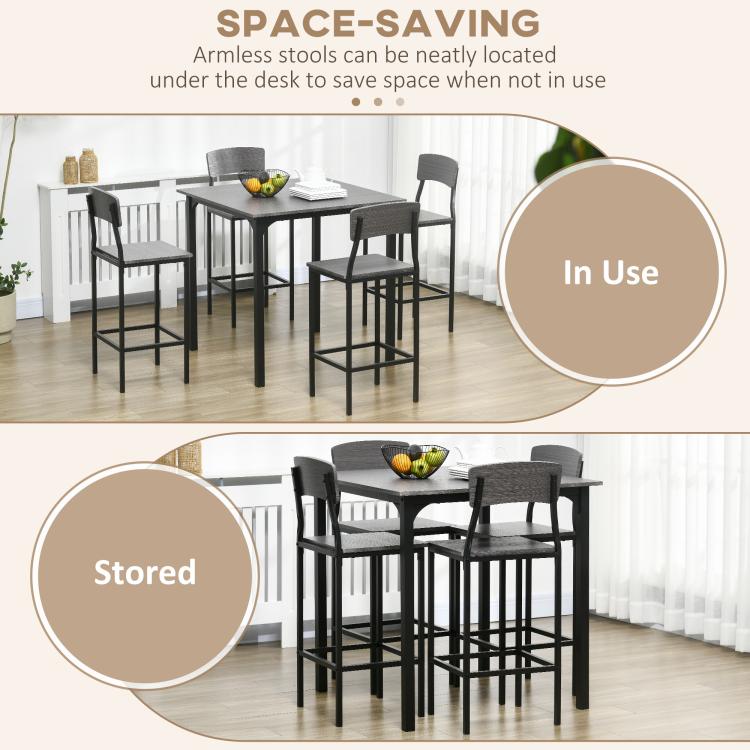 Space-saving armless stools under a counter-height square table, shown in use