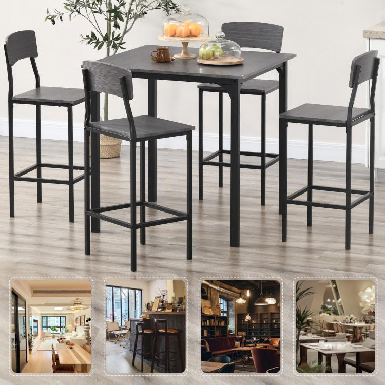Gray counter-height table with 4 stools for dining, bar, or kitchen seating
