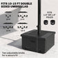 Black umbrella base that fits umbrella poles, with adjustable knobs and rectangular planter top