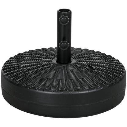 Black round fillable umbrella base with central pole holder and adjustable knobs