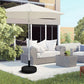 Black round umbrella base with vertical pole sleeve and two side securing knobs