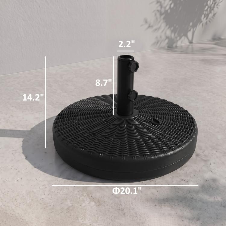 Black round umbrella base with central pole holder and embossed ribbed top pattern