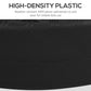 Black molded plastic umbrella base with smooth curved edge and durable finish