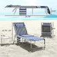 Blue-and-white striped folding 5-position tanning chaise lounge with side table
