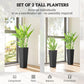Pair of tall black woven planters for indoor and outdoor spaces, no assembly needed