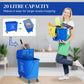 Blue mop bucket with wringer on wheels, 20-liter capacity shown