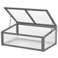 Mini cold frame greenhouse with gray wood base and clear polycarbonate open lid