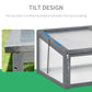 Gray mini cold frame greenhouse with tilt lid and hinge support rods