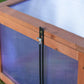 Mini wooden cold frame greenhouse latch and support bar on clear polycarbonate panel
