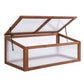 Wooden mini cold frame greenhouse with open lid and transparent polycarbonate panels