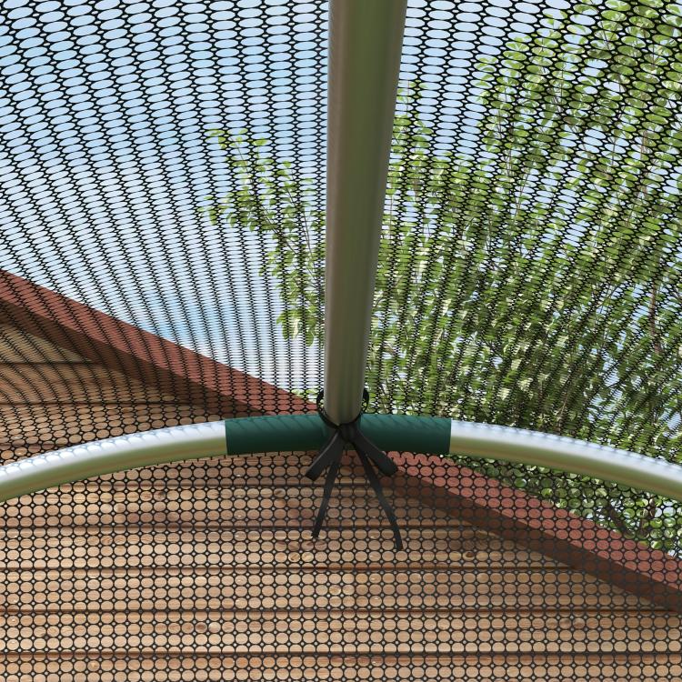Galvanized steel crop cage base with curved frame and mesh sidewalls
