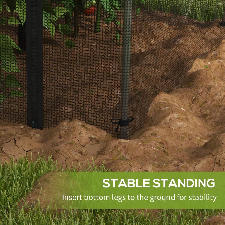 Galvanized plant protection tent bottom legs inserted in soil for stability