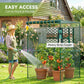 Dark green mesh walk-in plant cage with heavy-duty zipper door callouts