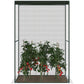 Dark green mesh walk-in plant protector cage with potted tomato plants