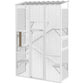 White cat enclosure with multiple levels, mesh doors, and slanted ramp access