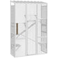 Large cat enclosure in white with mesh doors and internal platforms and ramps