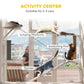 Cat activity enclosure with jumping platforms, ramps, and a scratching post inside