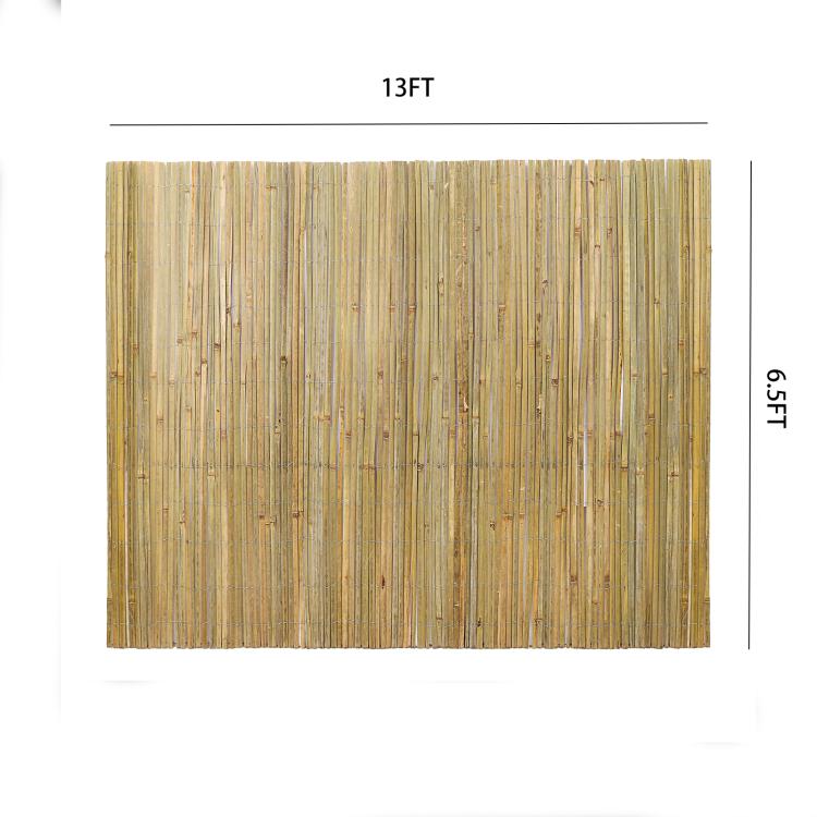 Natural bamboo slat privacy fence panel with dense vertical bamboo poles
