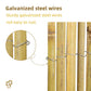 Bamboo privacy fence with vertical poles and metal wire ties at joints