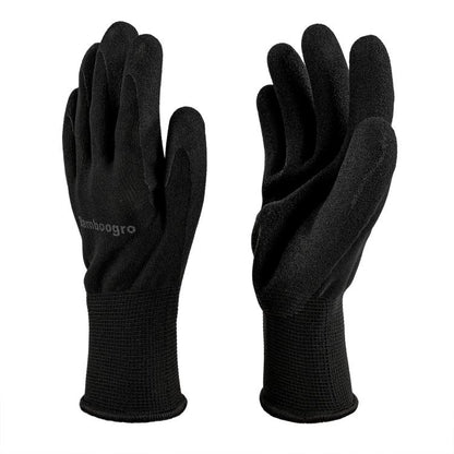 Black seamless knit gloves with matte anti-slip latex-coated palm