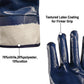 Nitrile work glove detail, dark blue textured coating over canvas cuff
