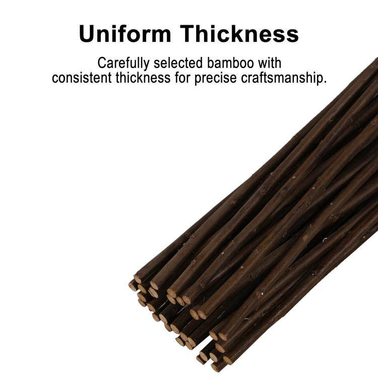 Close-up of bundled dark willow wood poles for a round teepee trellis
