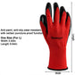 Red knit work glove with black textured latex anti-slip grip on palm and fingers